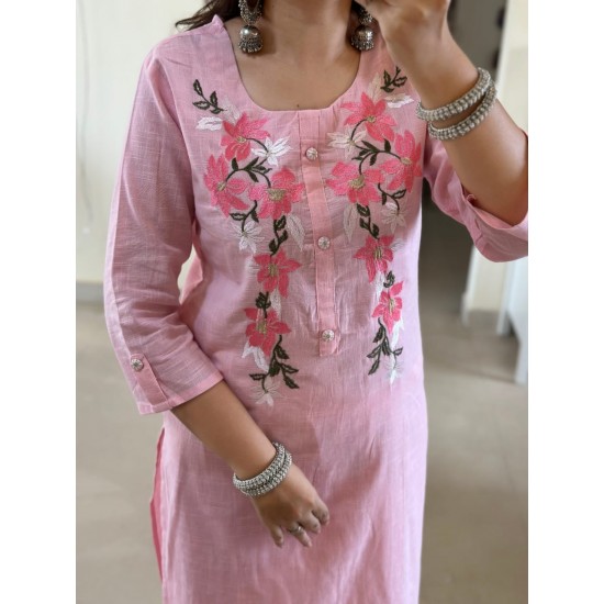  Blush Pink Embroidered Cotton Suit Set 