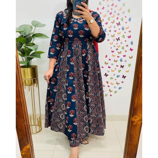 Indigo Maroon Ajrakh Printed Cotton Suit Set