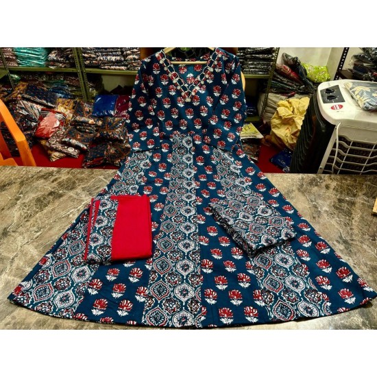 Indigo Maroon Ajrakh Printed Cotton Suit Set