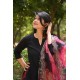 Elegant Black A-Line Cotton Suit with Floral Dupatta