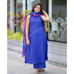 Royal Blue Handloom Kurta Set with Contrasting 