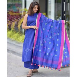 Royal Blue Handloom Kurta Set with Contrasting 