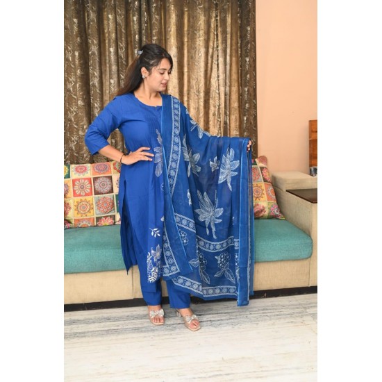 Royal Blue Bloom Handblock Suit Set