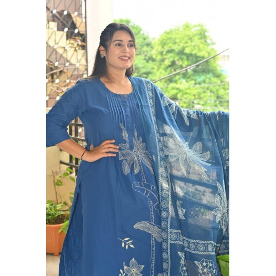 Royal Blue Bloom Handblock Suit Set