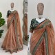 "Rusty Regal Net Saree with Embroidered Bangalori Blouse"