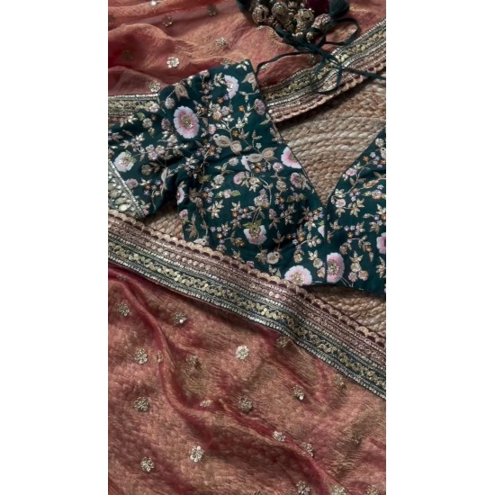 "Rusty Regal Net Saree with Embroidered Bangalori Blouse"