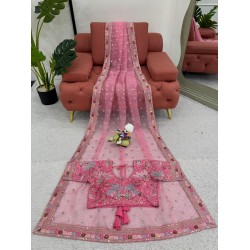 Rosé Radiance Saree – Organza Fabric with Mono Banglori Blouse