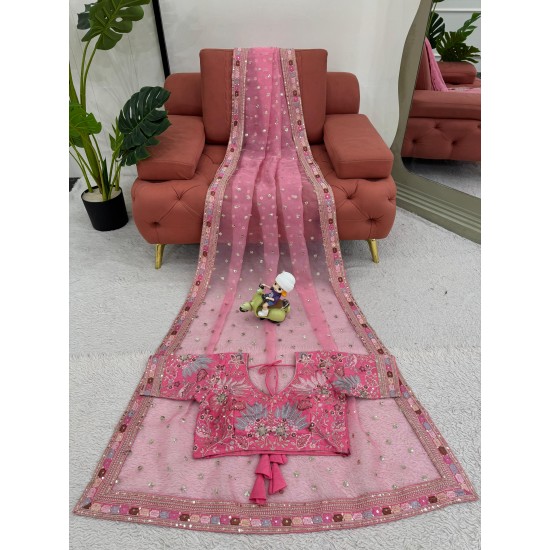 Rosé Radiance Saree – Organza Fabric with Mono Banglori Blouse
