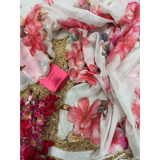 Printed Silk Saree – Blush Pink Floral