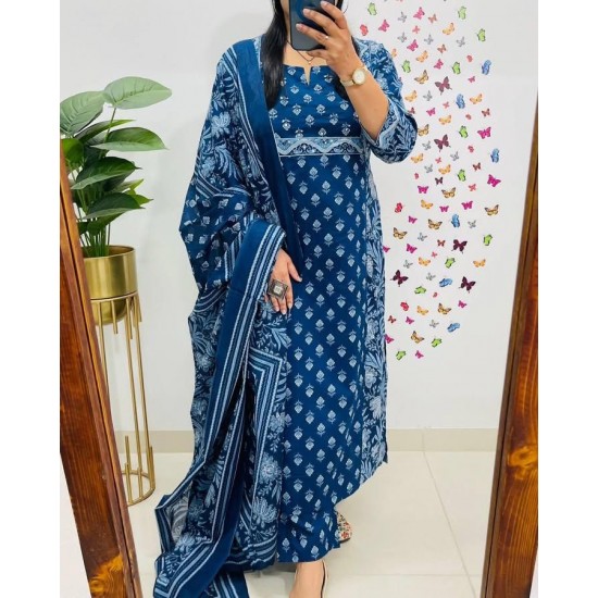 Blue Block Print Cotton Suit Set Blue Block Print Cotton Suit Set