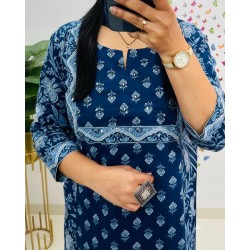 Blue Block Print Cotton Suit Set