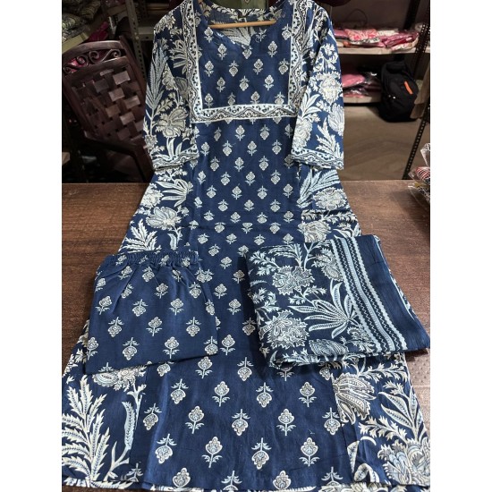 Blue Block Print Cotton Suit Set Blue Block Print Cotton Suit Set