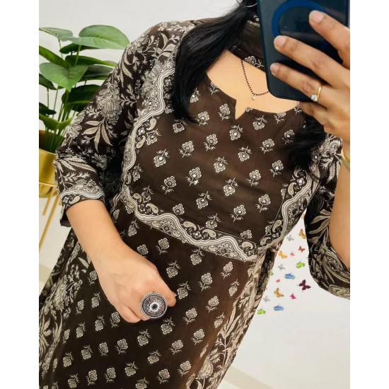 Brown Block Print Cotton Suit Set