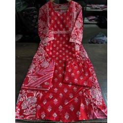 Magenta Block Print Cotton Suit Set 