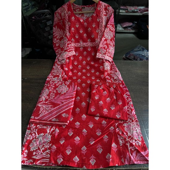 Magenta Block Print Cotton Suit Set 