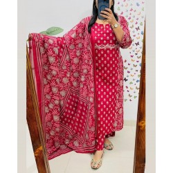 Magenta Block Print Cotton Suit Set 