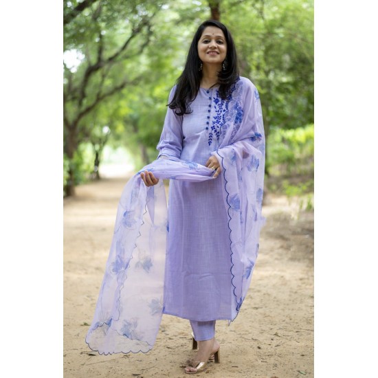  Lavender Bloom Embroidered Suit Set 