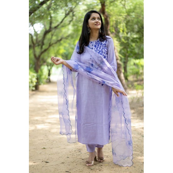  Lavender Bloom Embroidered Suit Set 
