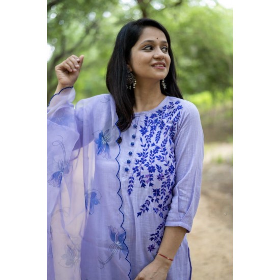  Lavender Bloom Embroidered Suit Set 