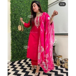 Gulnaar Embroidered Straight Suit Set – Hot Pink
