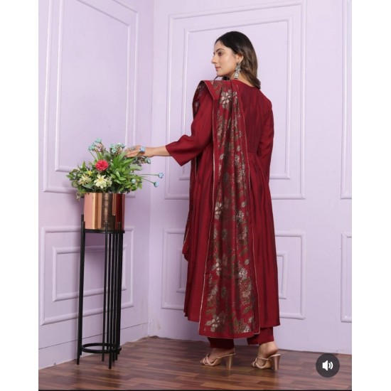 Maroon Bloom Rayon Suit Set