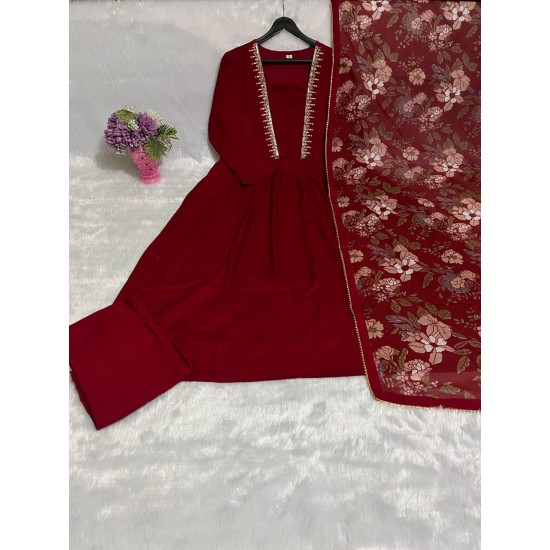 Maroon Bloom Rayon Suit Set