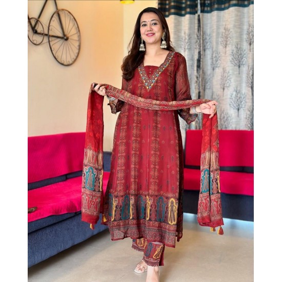 Rust Royal Anarkali Set
