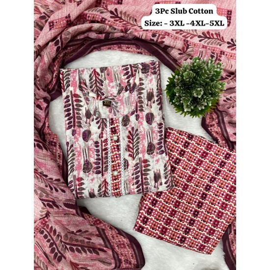 Blush Bloom Printed Cotton Suit – 3PC Slub Set