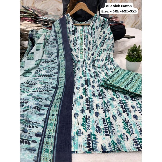 Blush Bloom Printed Cotton Suit – 3PC Slub Set