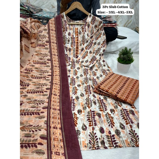 Blush Bloom Printed Cotton Suit – 3PC Slub Set