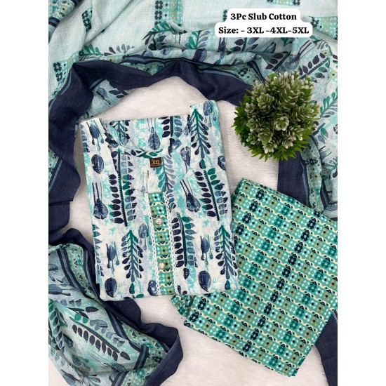 Blush Bloom Printed Cotton Suit – 3PC Slub Set