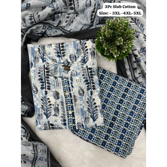 Blush Bloom Printed Cotton Suit – 3PC Slub Set