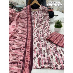 Blush Bloom Printed Cotton Suit – 3PC Slub Set
