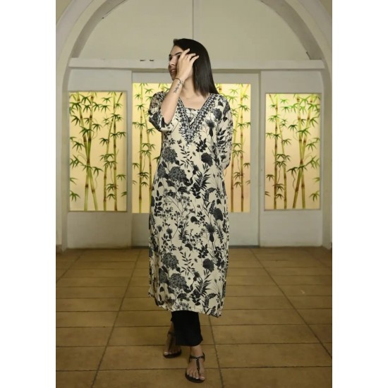 Ivory Bloom Cotton Kurti