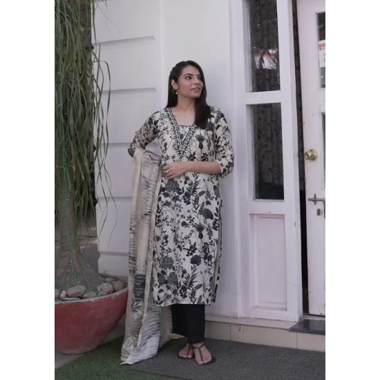 Ivory Bloom Cotton Kurti