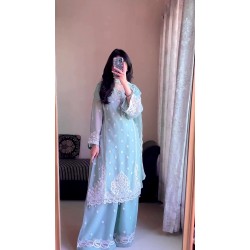 Pastel Blue Elegance Embroidered Suit