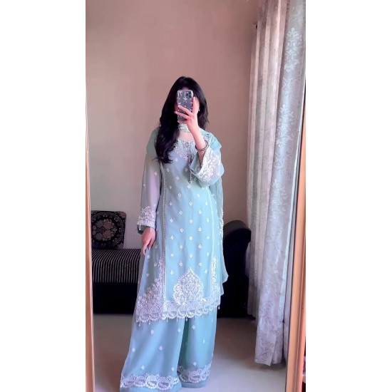 Pastel Blue Elegance Embroidered Suit