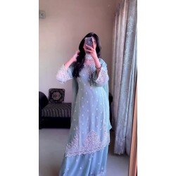 Pastel Blue Elegance Embroidered Suit