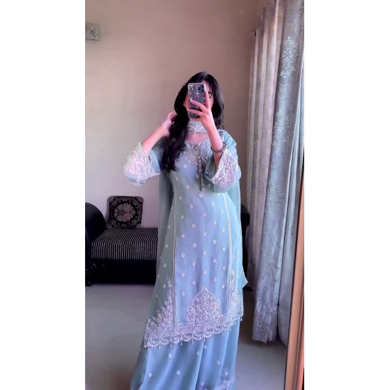 Pastel Blue Elegance Embroidered Suit