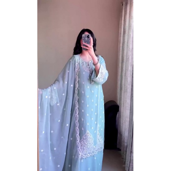 Pastel Blue Elegance Embroidered Suit