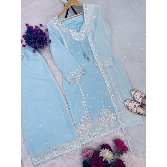 Pastel Blue Elegance Embroidered Suit