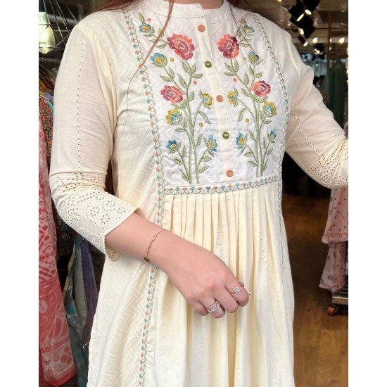 Elegant Ivory Floral Embroidered Anarkali Suit