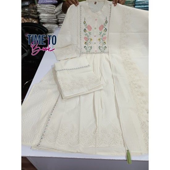 Elegant Ivory Floral Embroidered Anarkali Suit