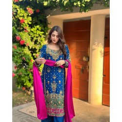 Royal Blue Chinon Silk Suit Set