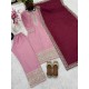 Blush Pink Chinon Silk Suit Set with Maroon Dupatta
