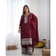 Maroon Chinon Silk Embroidered Suit Set