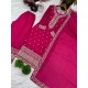 Hot Pink Chinon Silk Embroidered Suit Set