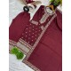 Maroon Chinon Silk Embroidered Suit Set