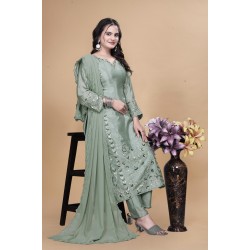 Sage Green Embroidered Silk Suit Set