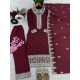 Wine Mirror Work Embroidered Suit Set